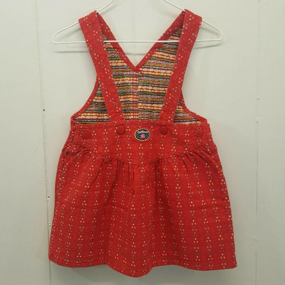Oshkosh 2T Overall Dress Red Floral Vestbak Vintage USA Cotton Retro Fall Autumn